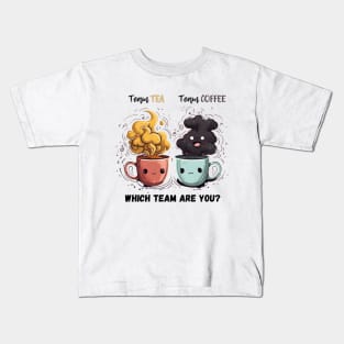 Kawaii Brew Rivalry - Cute Battle between Team Tea and Team Coffee Kids T-Shirt